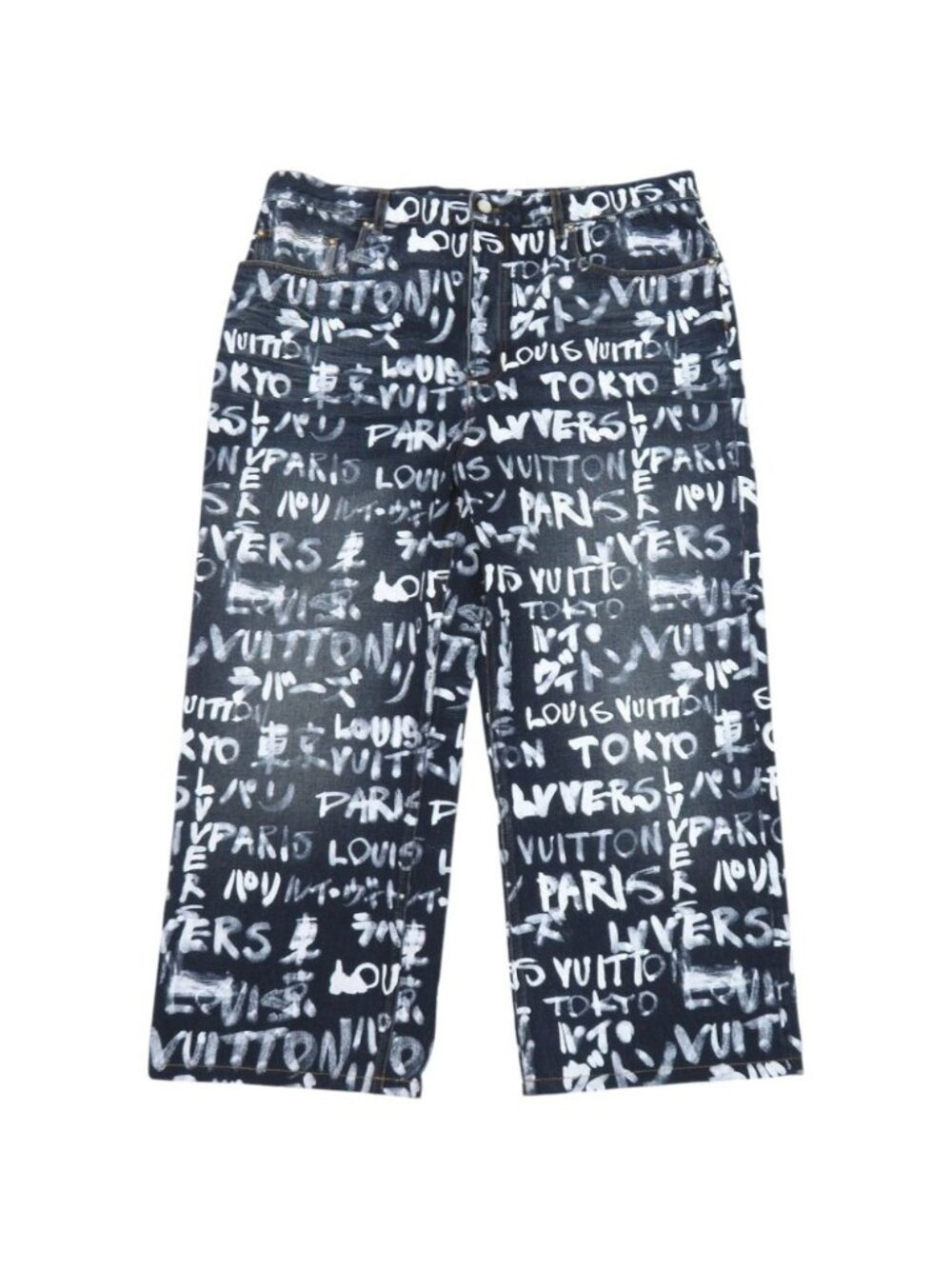Louis Vuitton Graffiti Scribble Skate Denim Pants Cotton Indigo White 38